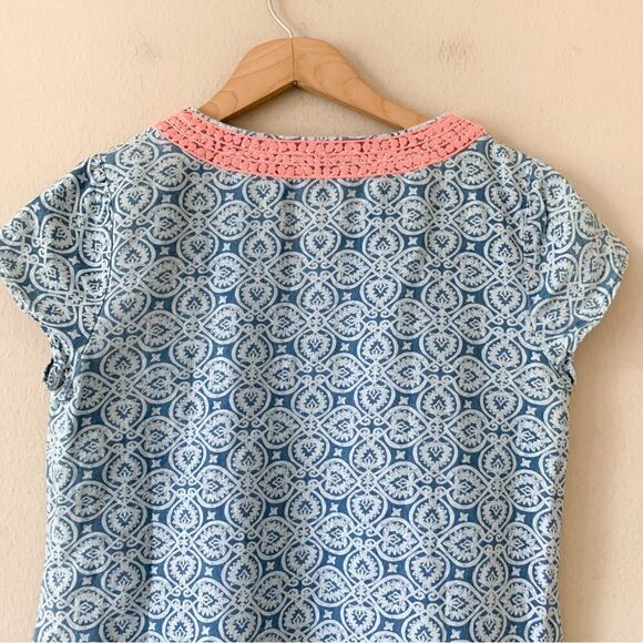 Vineyard Vines Linen Blend Tile Indigo Print Embroidered Mini Dress - Picture 5 of 6